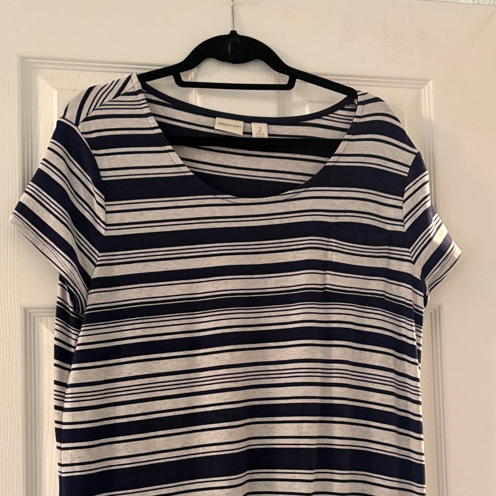 Women's Navy and White Striped Maxi Dress - Casual Scoop Neck